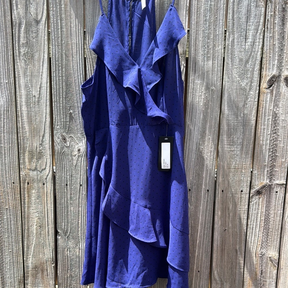 Able Blue Asymmetrical Ruffled Halter Sundress